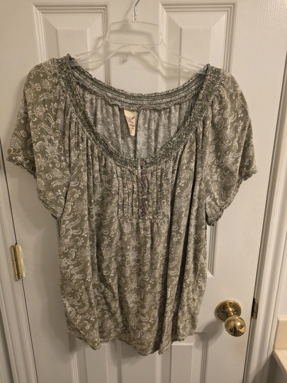 Women's Sage Green Floral Peasant Top Size XL